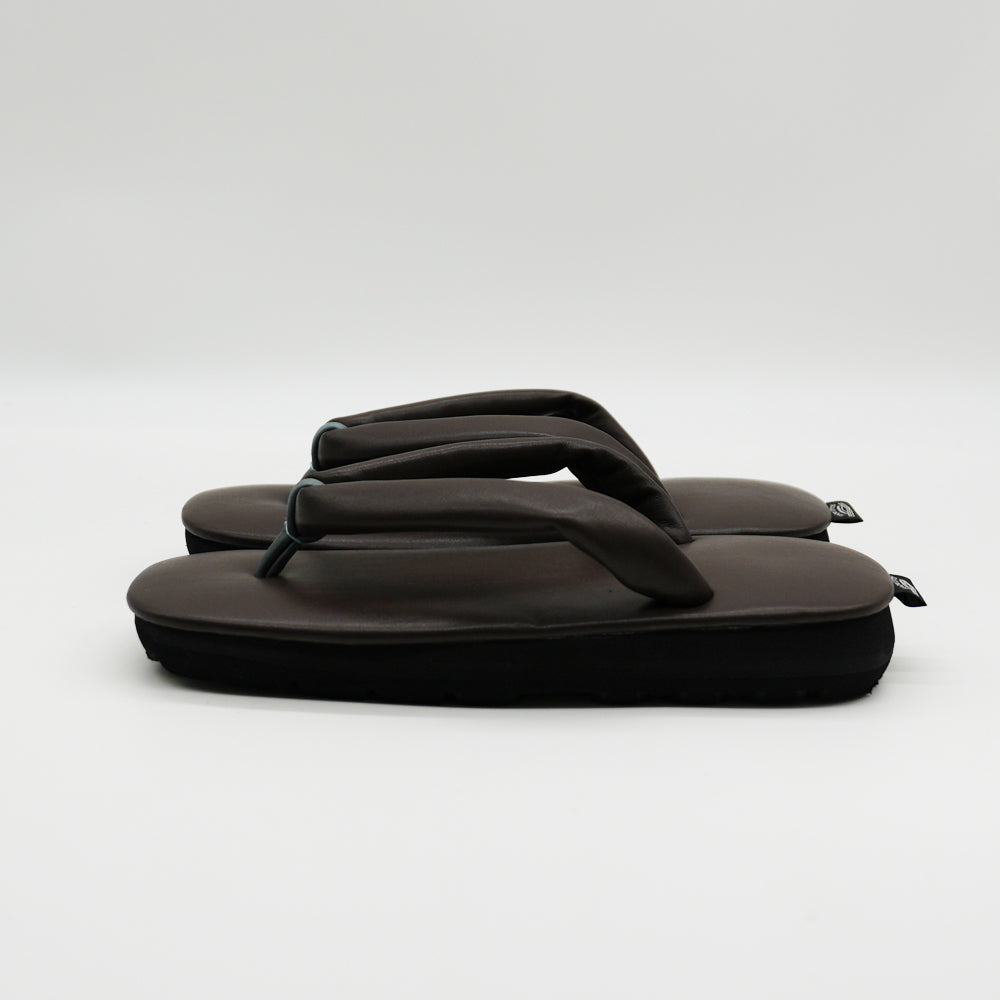 Japanese leather shoes. Modern geta sandals for everyday wear LUSH-92 D.brown