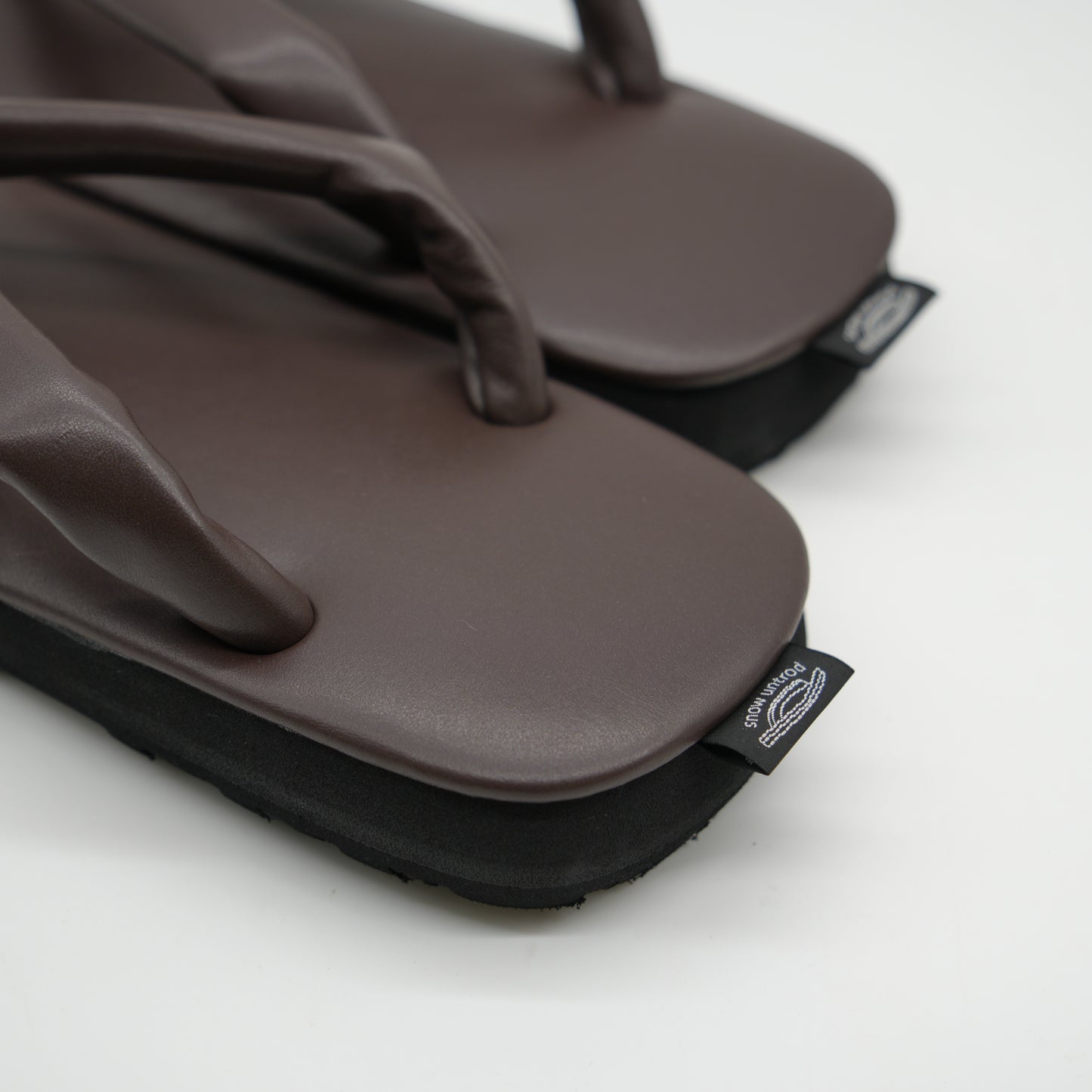 Japanese leather shoes. Modern geta sandals for everyday wear LUSH-92 D.brown