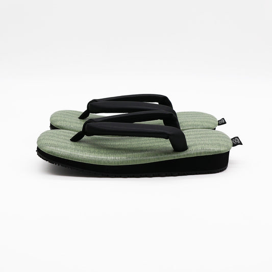 普段に履ける雪駄　和柄　緑チバ×革