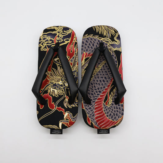 普段に履ける雪駄　和柄　龍（黒）